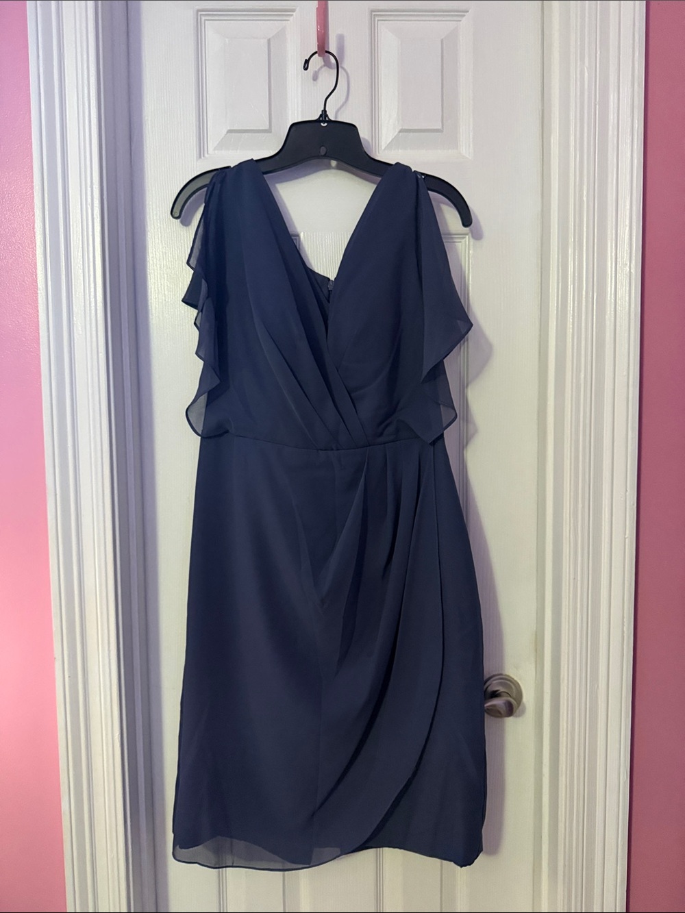 JJ’s House Elegant Navy V-Neck Chiffon Dress